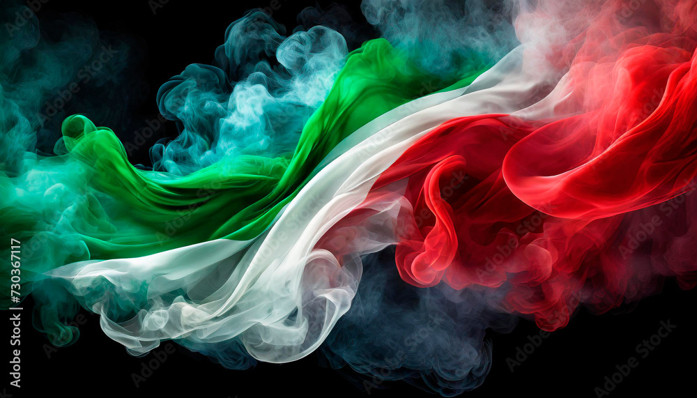 Fototapeta premium Image of the National Flag of Italy made of smoke, isolated on black background. Italian Flag.