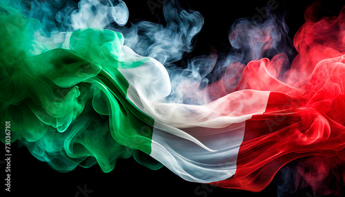 Image of the National Flag of Italy made of smoke, isolated on black background. Italian Flag.