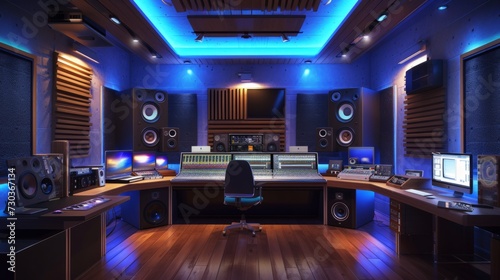 Interior of music or sound recording studio