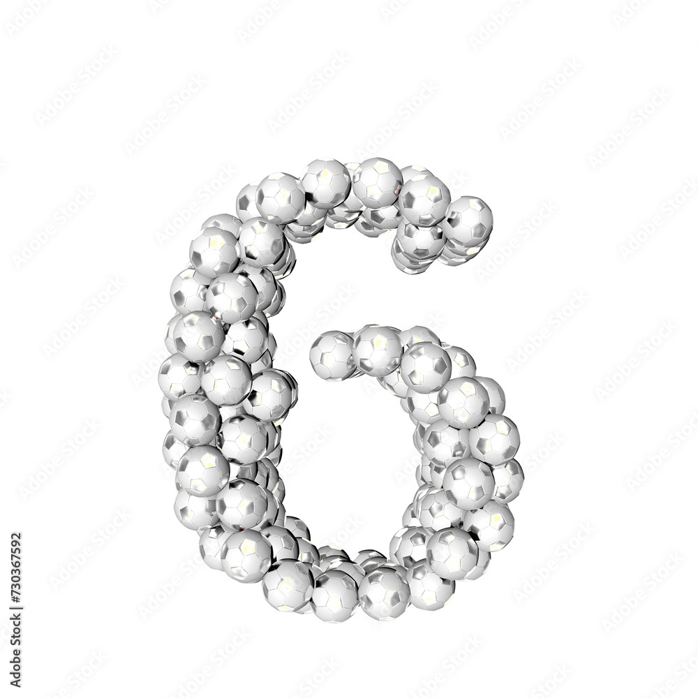 Symbol made from silver soccer balls. number 6 Symbol made from silver soccer balls. number 6