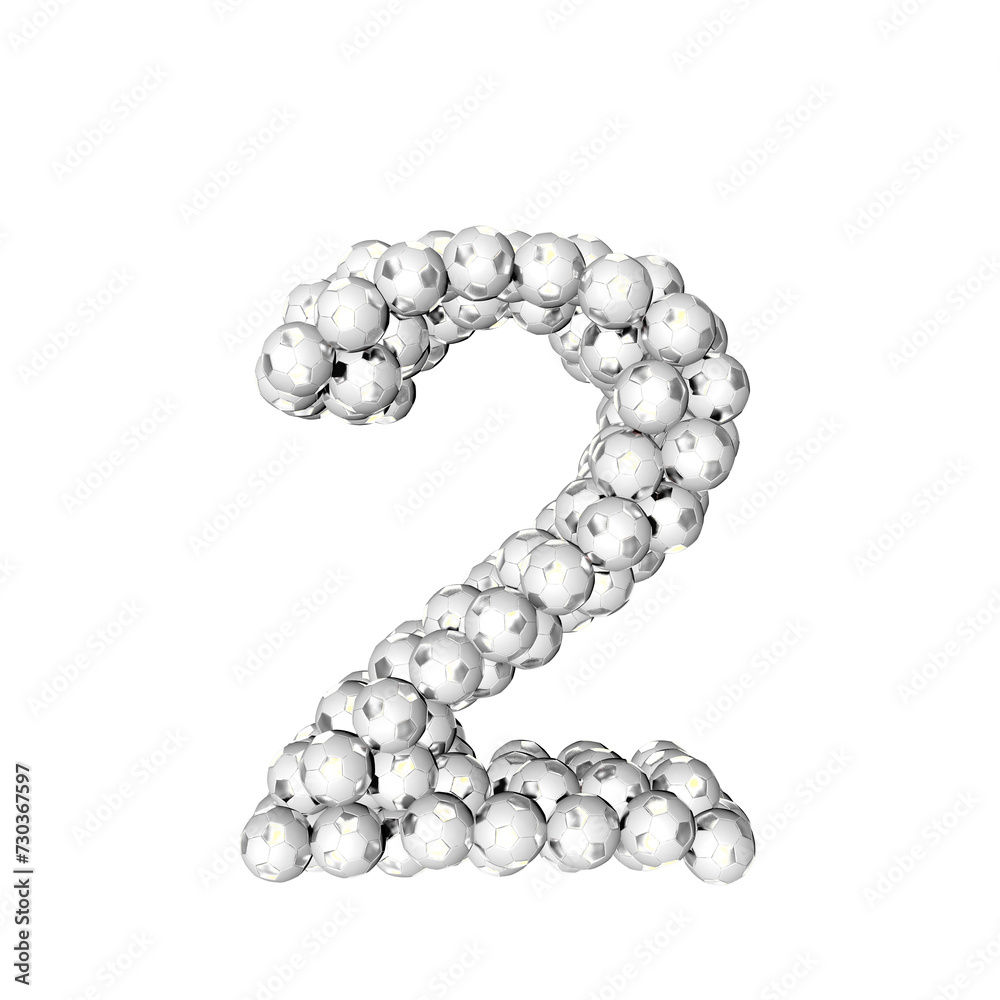 Symbol made from silver soccer balls. number 2 Symbol made from silver soccer balls. number 2