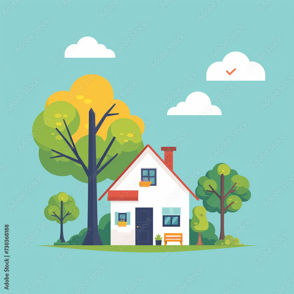 illustration of a house with a tree in flat vector design