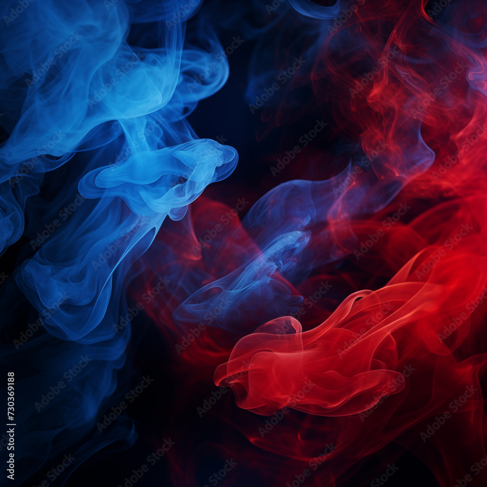 Blue red and smoke on a black background
