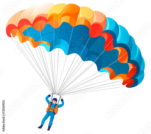 Skydiver with colorful parachute in flight.