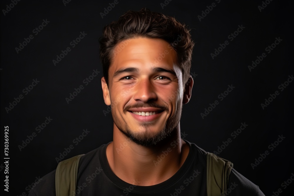 Portrait of a handsome young man smiling on a black background. Portrait of a handsome young man smiling on a black background.