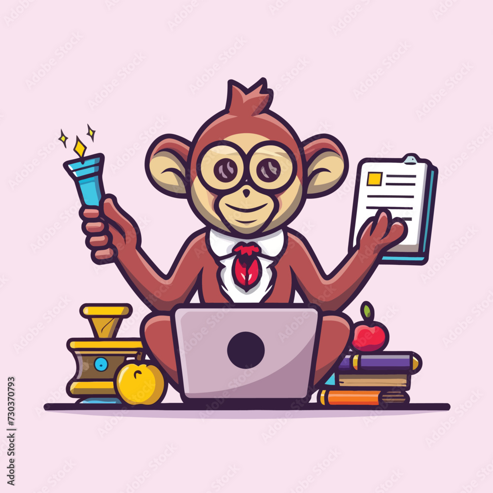 2d vector illustration colorful  animal monkey  business , TRAINING and study work hard successes 