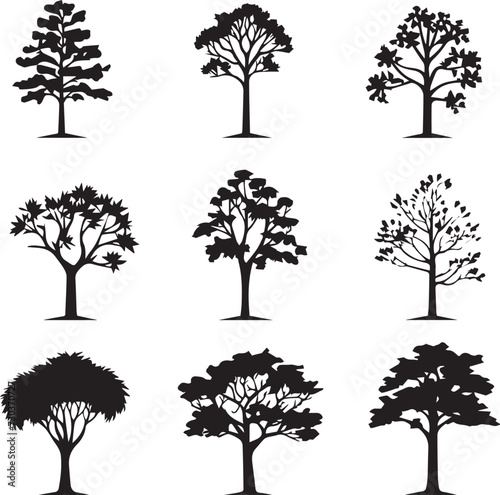 Black Silhouette Tree Set 
