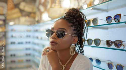 sunglasses glamour: woman exudes sophistication in boutique