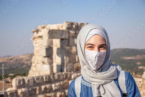 portrait for happy tourist muslim woman photo