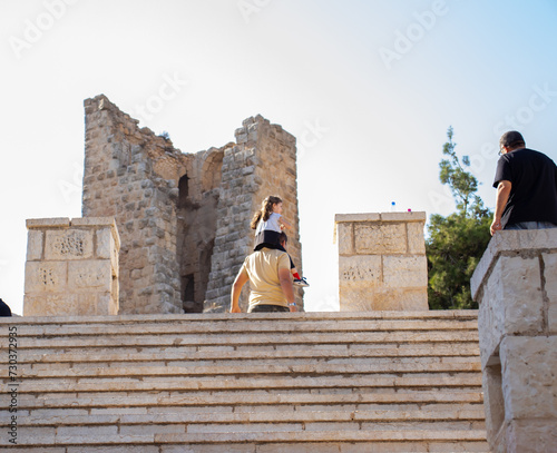 background for ancient castle from stairs photo