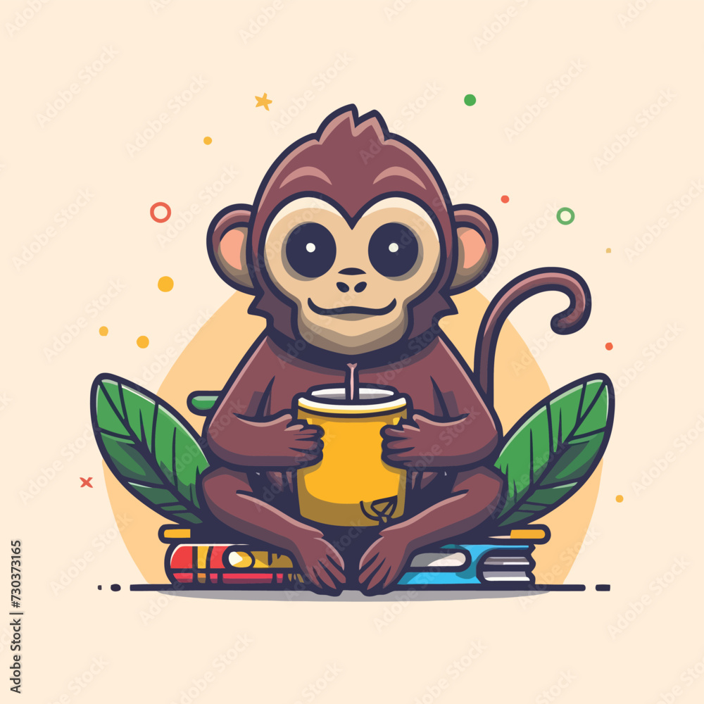 2d vector illustration colorful  animal monkey  business , TRAINING and study work hard successes 