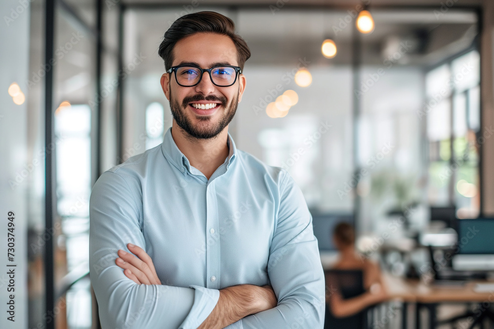 Obraz premium Confident professional in office environment smiling at camera