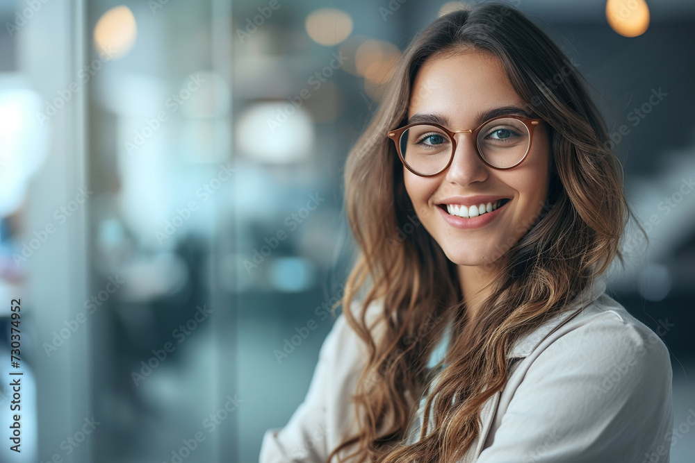 Confident professional in office environment smiling at camera Confident professional in office environment smiling at camera