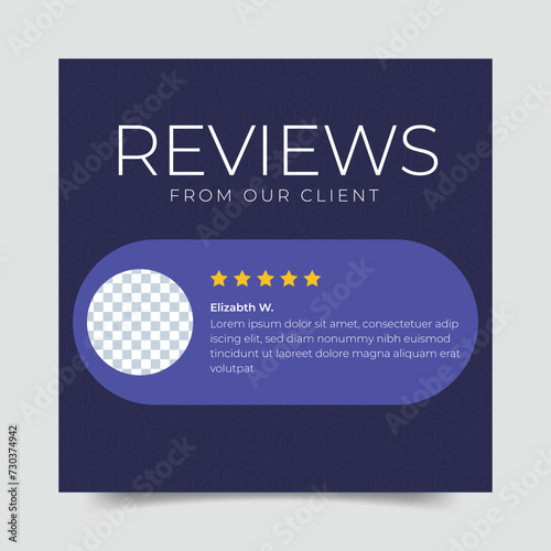 Customer review testimonial template for social media post banner and Client feedback square flyer or poster template