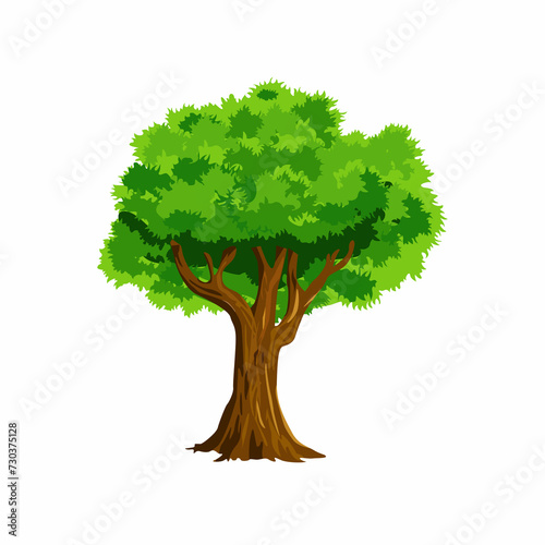 Vector illustration of a green oak tree. Deciduous tree. Decorative element. Suitable for apparel prints, website design, greeting cards and more.