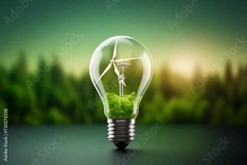 Eco-Friendly Energy Concept with Wind Turbine Inside Light Bulb