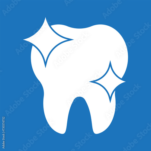 Tooth whitening icon, white icon on blue background.