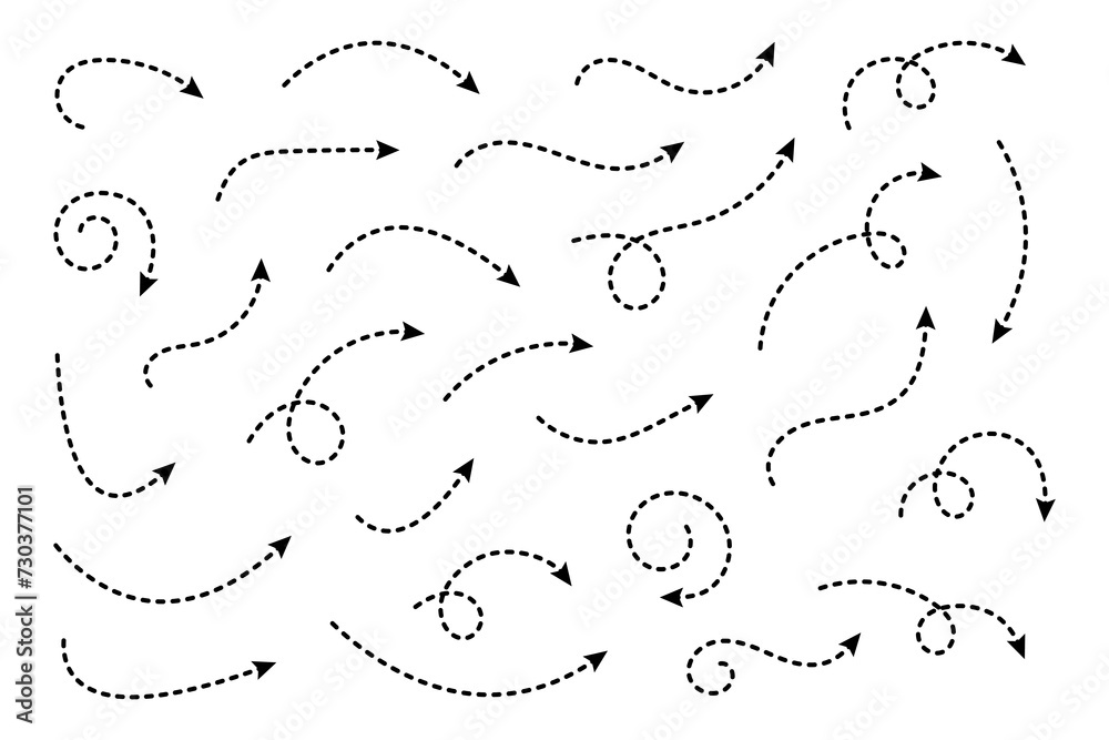 Curved dotted arrow. Zigzag arrow stripes design with dotted lines. Curved dotted arrow. Zigzag arrow stripes design with dotted lines.