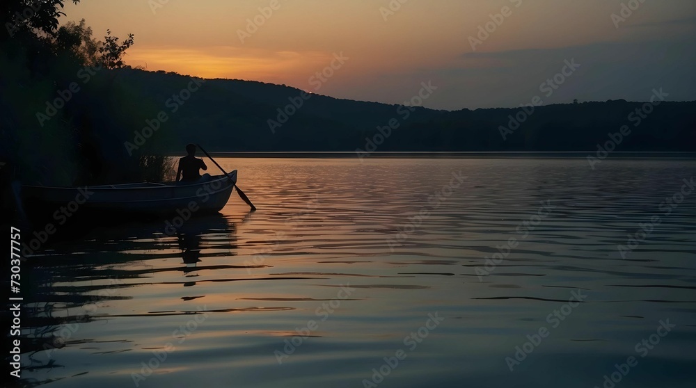 Evening Serenity: Boating Adventure on the Lake at Sunset Evening Serenity: Boating Adventure on the Lake at Sunset