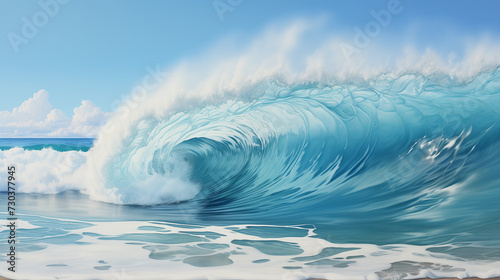 Big Blue Wave with Foam in the Ocean