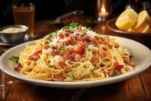 Photo of a plate full of pasta at the right temperature, ready to eat.