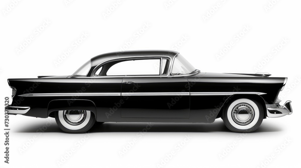 A retro black car on a white background, isolated