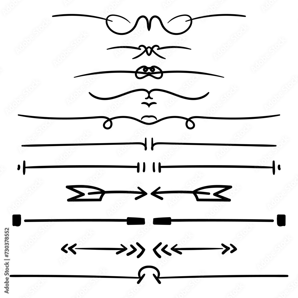 Dividers vector set isolated. Geometric horizontal vintage line border