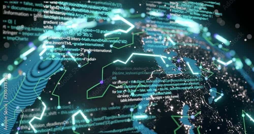 Animation of ai data processing over globe with connections Animation of ai data processing over globe with connections