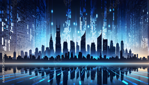 Futuristic smart city with digital binary data abstract background 