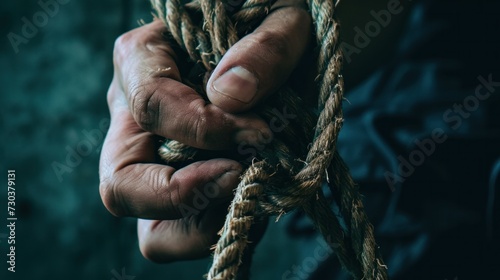 A close-up image capturing a human hand firmly gripping a rope
