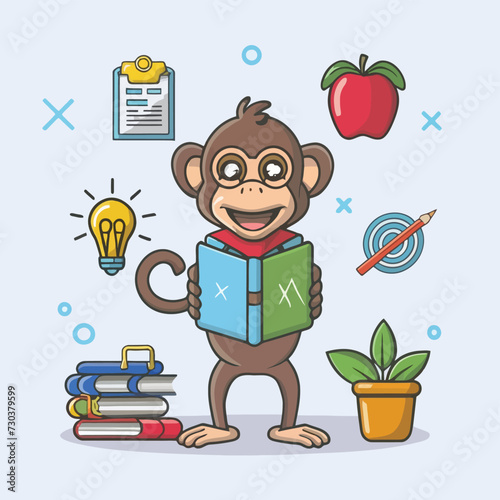 2d vector illustration colorful  animal monkey  business , TRAINING and study work hard successes 
