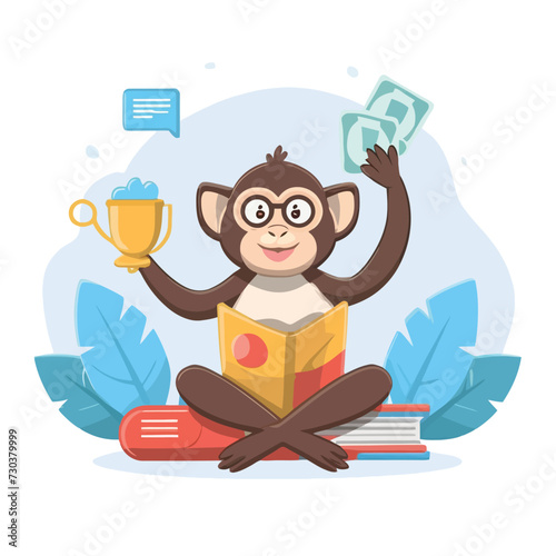 2d vector illustration colorful  animal monkey  business , TRAINING and study work hard successes 