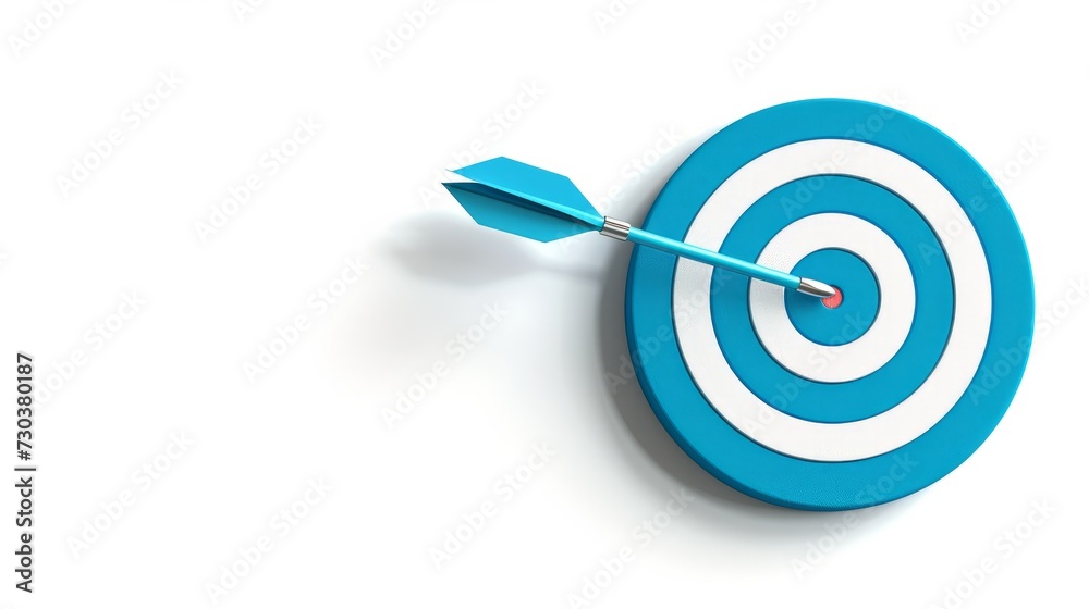 A creative illustration featuring a blue round-shaped target with a thin arrow, representing the concept of setting goals correctly. This image is set against a white background