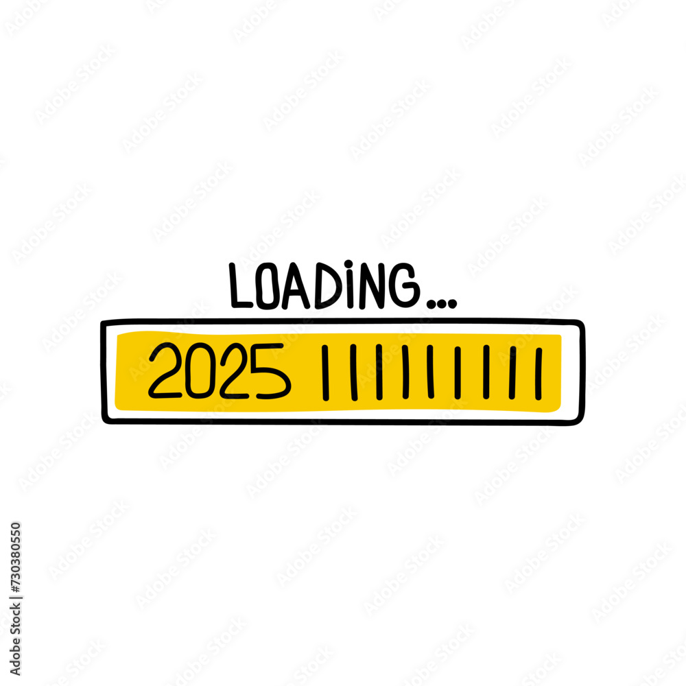Loading bar doodle icon with indicator. Vector illustration on white background. Creative happy new year 2025 Loading bar doodle icon with indicator. Vector illustration on white background. Creative happy new year 2025