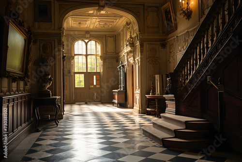 Interior hall of old money  real estate  english country house  stately home  aristicrat  noble  lord  country house  manor  downton abbey