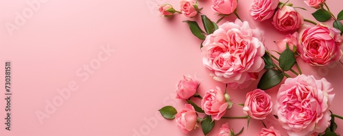 Pink roses beautifully laid out on a pink background © ArtMajestic