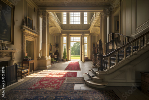 Interior hall of old money, real estate, english country house, stately home, aristicrat, noble, lord, country house, manor, downton abbey