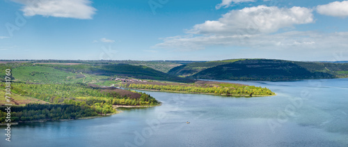 Amazing spring view on the Dnister River Canyon, Bakota Bay, Chernivtsi region, Ukraine. photo