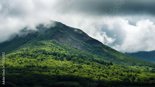 Beautiful green mountains landscape with cloudy sky