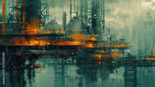 Painting of an oil terminal.