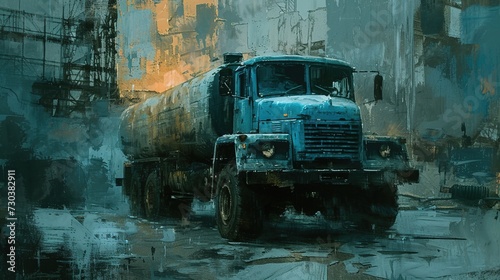 Painting of an old truck.