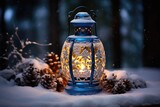 winter scene with a candle on snow