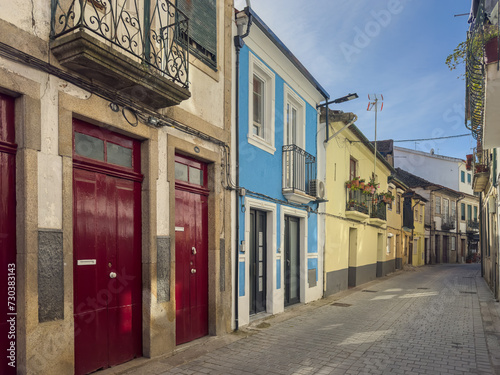 Picturesque view of old houses and streets of Vila Real town at sunny autumn morning, Portugal