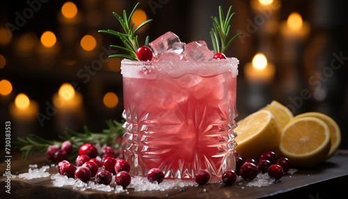 Freshness and celebration in a glass of fruity cocktail generated by AI