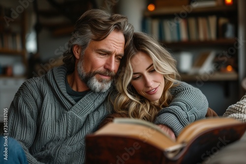 Couple reading Bible together.
