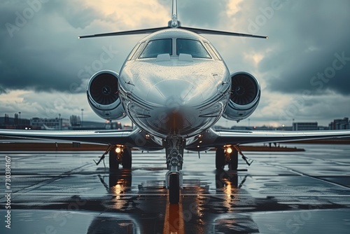 Business jet outside, close up.