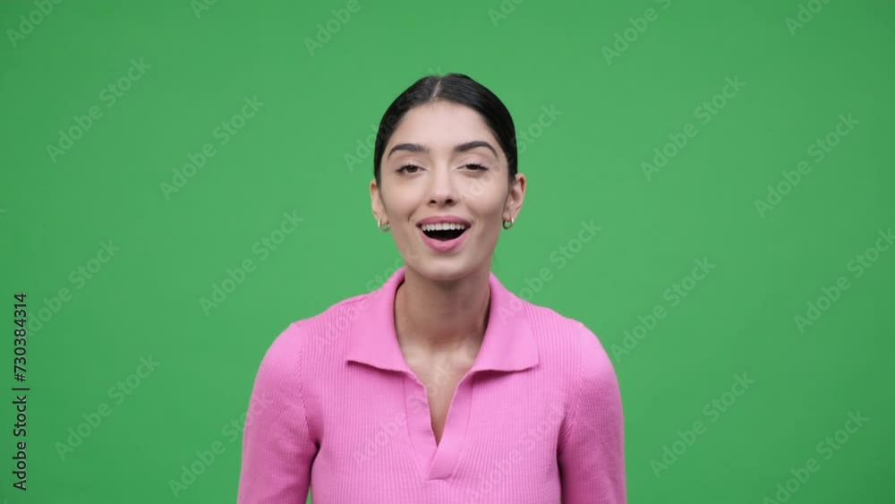 Surprised and delighted Caucasian woman exclaims wow and celebrating success, rejoicing victory or triumph over green background. Sales, discounts, achievements. Surprised and delighted Caucasian woman exclaims wow and celebrating success, rejoicing victory or triumph over green background. Sales, discounts, achievements.
