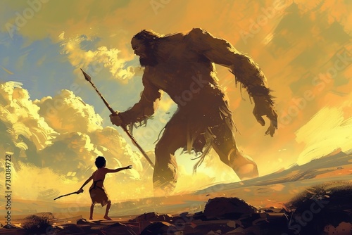 Painting of David and Goliath. photo