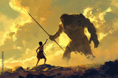 Painting of David and Goliath.