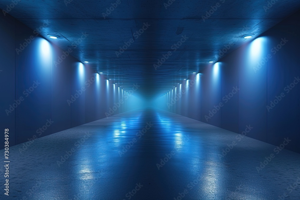 Empty underground background with blue lighting. - obrazy, fototapety, plakaty 